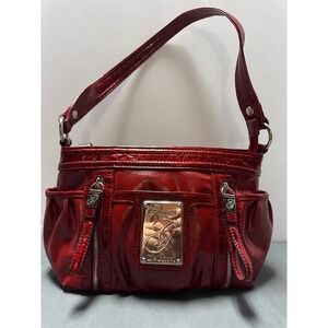 Penna De Rossi Red Patent Faux Leather CrocTrim Shoulder Bag Y2K Satchel Handbag